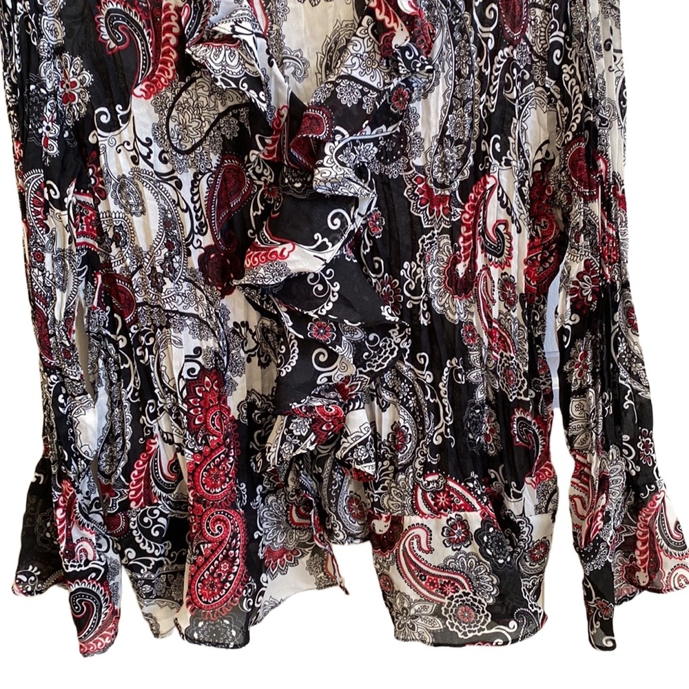 🖤♥️🤍 Sunny Leigh Macy’s Lightweight Crinkly Ruffles Buttons Feminine Romantic - Picture 5 of 13